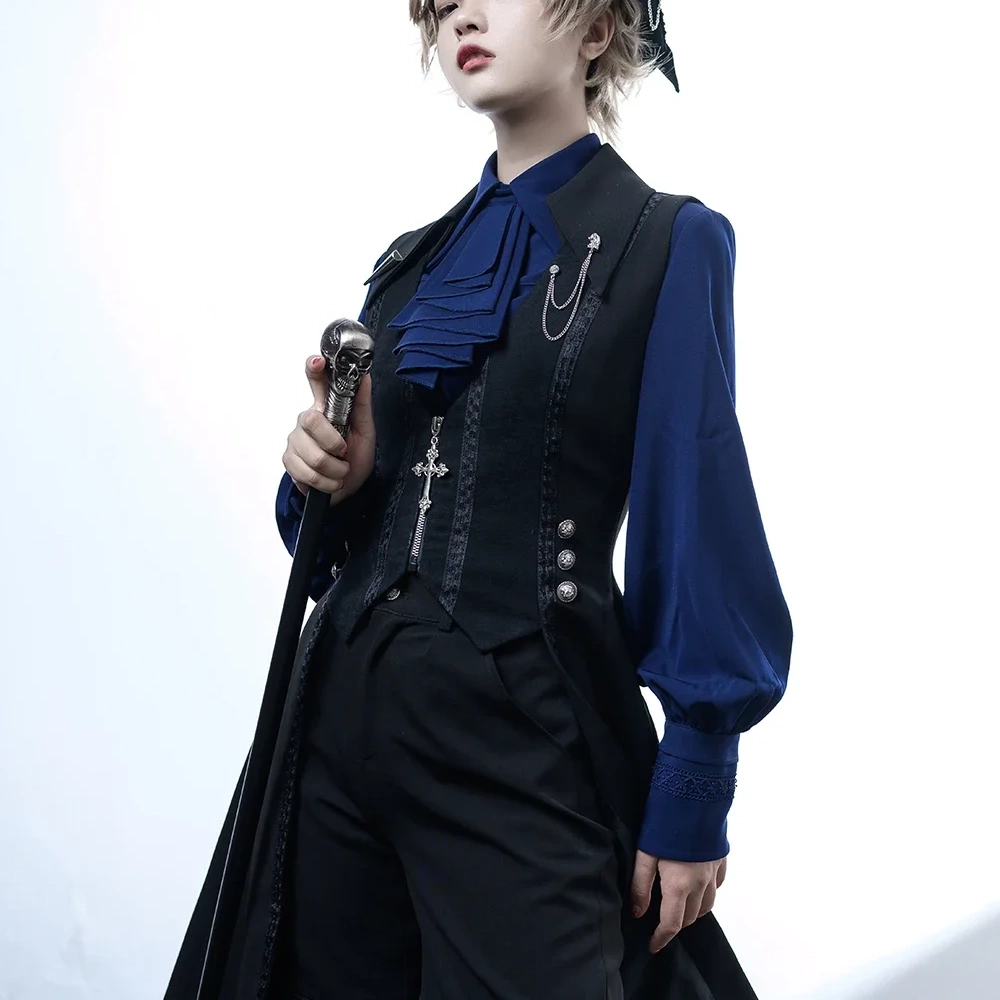 Pre-order Ouji Lolita Black and Blue Vintage Lolita, Middle Ages Little Prince Long Vest by Princess Chronicles 1