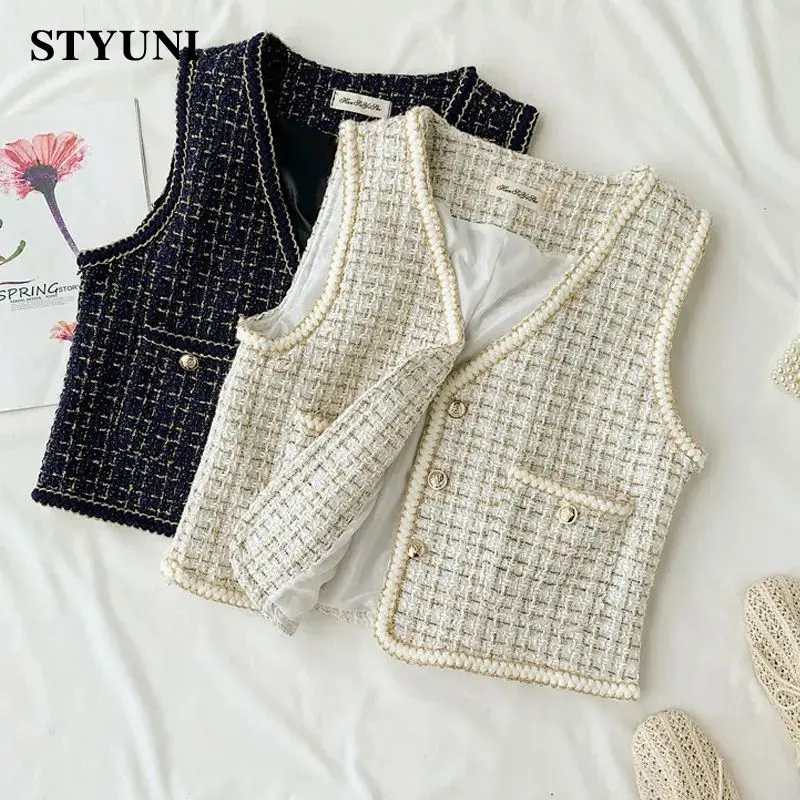 Vintage Chic V-Neck Ärmellose Weste im koreanischen Stil für den Winter 3 Plaid Vintage Chic V-Neck Single Breasted Sleeveless Single Breasted Women's Vest Korean Fashion Winter Vest Cardigan For Women 3