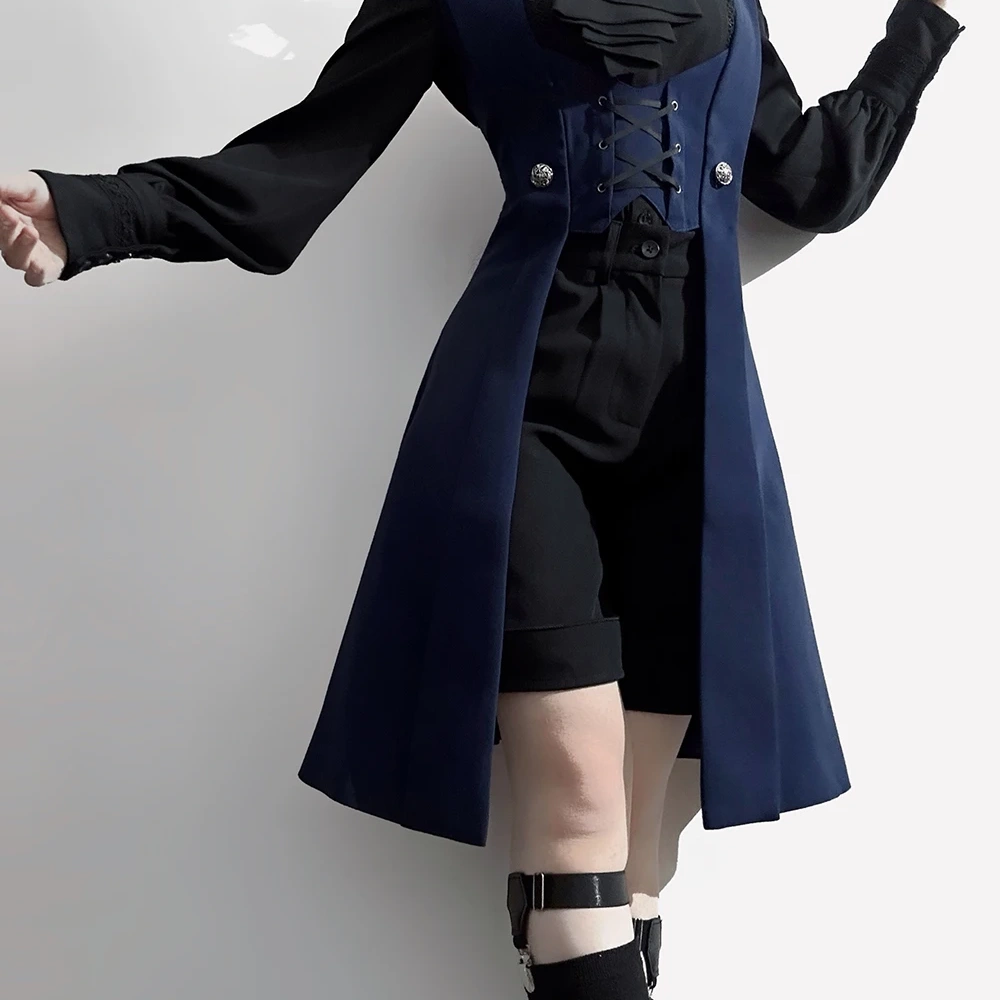 Ouji Lolita Dark Night Overture Retro Dark Middle Ages Handsome Blue Long Vest Slim Fit by Princess Chronicles  Retro Ouji 1