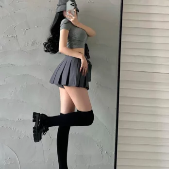 WOMENGAGA Summer Skorts High-quality Sexy A-LINE Safety Skirts Pleated Skirt Half Length Short Skirt Belt Fashion Women E4H4 5
