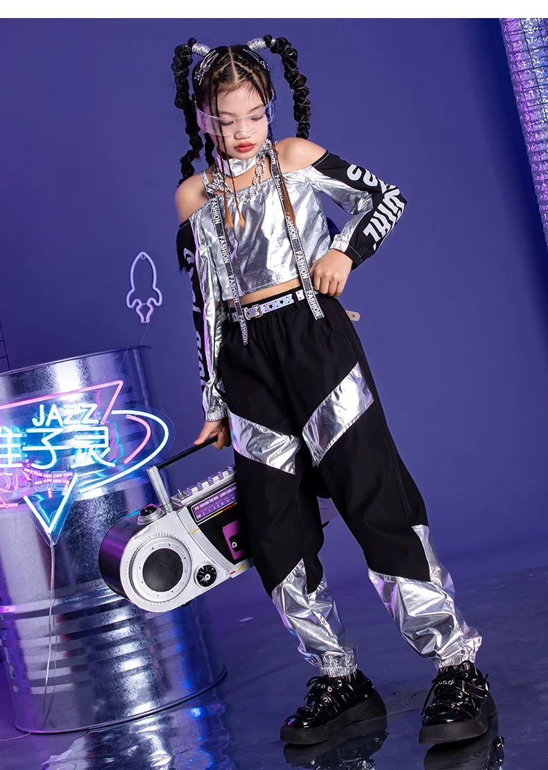 Silber Street Dance Performance Kostüm Hip Hop Jazz Outfit Cheerleading Kleidung YS5251 21 1917233725