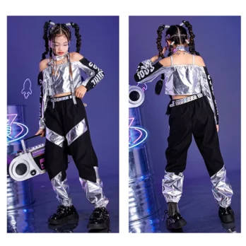 Silber Street Dance Performance Kostüm Hip Hop Jazz Outfit Cheerleading Kleidung YS5251 9 2023 Silver Hip Hop Street Dance Performance Costume Kpop Clothing Tops Pants Jazz Dancing Outfit Cheerleading Clothes YS5251 5