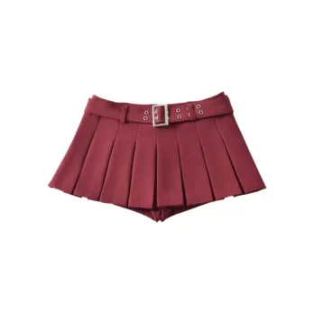 WOMENGAGA Summer Skorts High-quality Sexy A-LINE Safety Skirts Pleated Skirt Half Length Short Skirt Belt Fashion Women E4H4 6