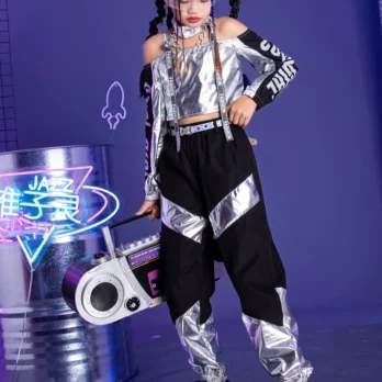 Silber Street Dance Performance Kostüm Hip Hop Jazz Outfit Cheerleading Kleidung YS5251 7 2023 Silver Hip Hop Street Dance Performance Costume Kpop Clothing Tops Pants Jazz Dancing Outfit Cheerleading Clothes YS5251 3