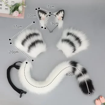 NEW Handmade Animal Ears Headband Plush Cat Ear and Tail Paws Gloves Set Props Accessories for Girls Lolita Anime Party Costume 3