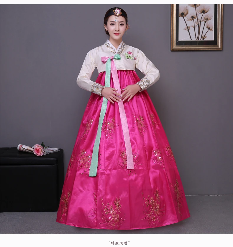Pailletten Koreanisches traditionelles Kostüm Hanbok Palast Tanzkleid für Bühnenshows 20 2602358536