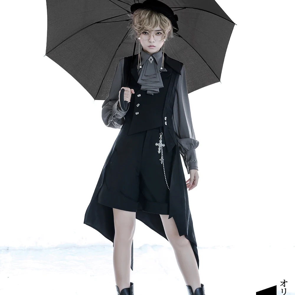 Ouji Lolita Outfit Retro Lolita Medieval Little Prince Irregular Long Vest / Shorts by Princess Chronicles ~ The Shadow 1
