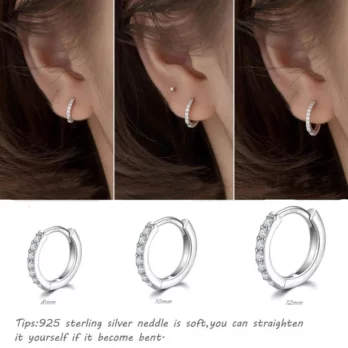 925 Sterling Silver Small Hoop Earrings Zirconia Huggie 14K Gold Plated Cartilage Piercing Ear Cuff Tiny Earrings for Women Men 4