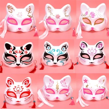 Anime Foxes Mask Japanese Cosplay Rave Hand-Painted Anime Demon Slayer Half Face Cat Masks Masquerade Festival Party Props 1