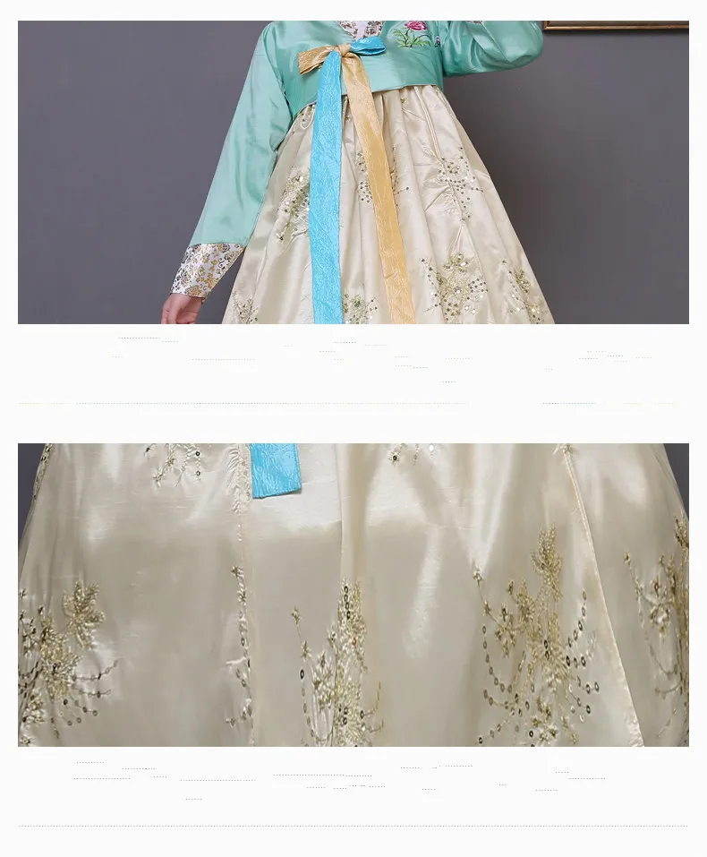 Pailletten Koreanisches traditionelles Kostüm Hanbok Palast Tanzkleid für Bühnenshows 26 338104055