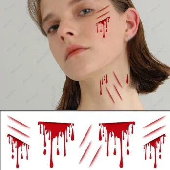 Sticker Fake Tattoos Cross Blood Vessel Moon Butterfly Dots Halloween Party Makeup Temporary Waterproof Face Art for Men Women 5