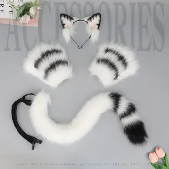 NEW Handmade Animal Ears Headband Plush Cat Ear and Tail Paws Gloves Set Props Accessories for Girls Lolita Anime Party Costume 1