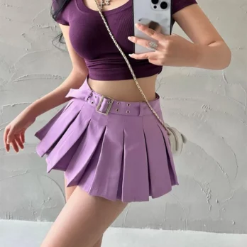 WOMENGAGA Summer Skorts High-quality Sexy A-LINE Safety Skirts Pleated Skirt Half Length Short Skirt Belt Fashion Women E4H4 2
