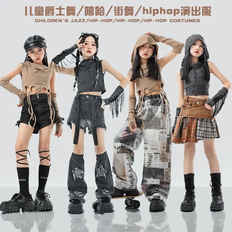 Kinder Jazz Dance Kostüm Hip Hop Performance Kleidung Street Dance Anzug 1 Children Jazz Stage Costume Girls Hip Hop Dance Outfit Kpop Performance Clothes Kids Street Dance Suit Top Skirt Shuffle Pants 1