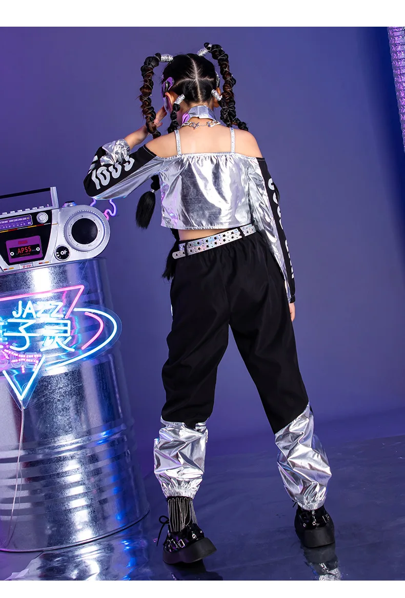 Silber Street Dance Performance Kostüm Hip Hop Jazz Outfit Cheerleading Kleidung YS5251 17 3873265232