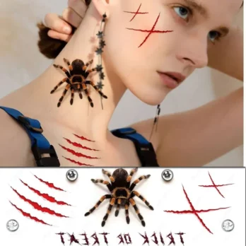Sticker Fake Tattoos Cross Blood Vessel Moon Butterfly Dots Halloween Party Makeup Temporary Waterproof Face Art for Men Women 6