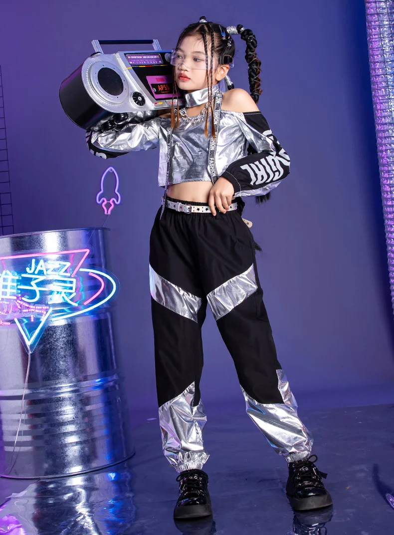 Silber Street Dance Performance Kostüm Hip Hop Jazz Outfit Cheerleading Kleidung YS5251 16 3942321640