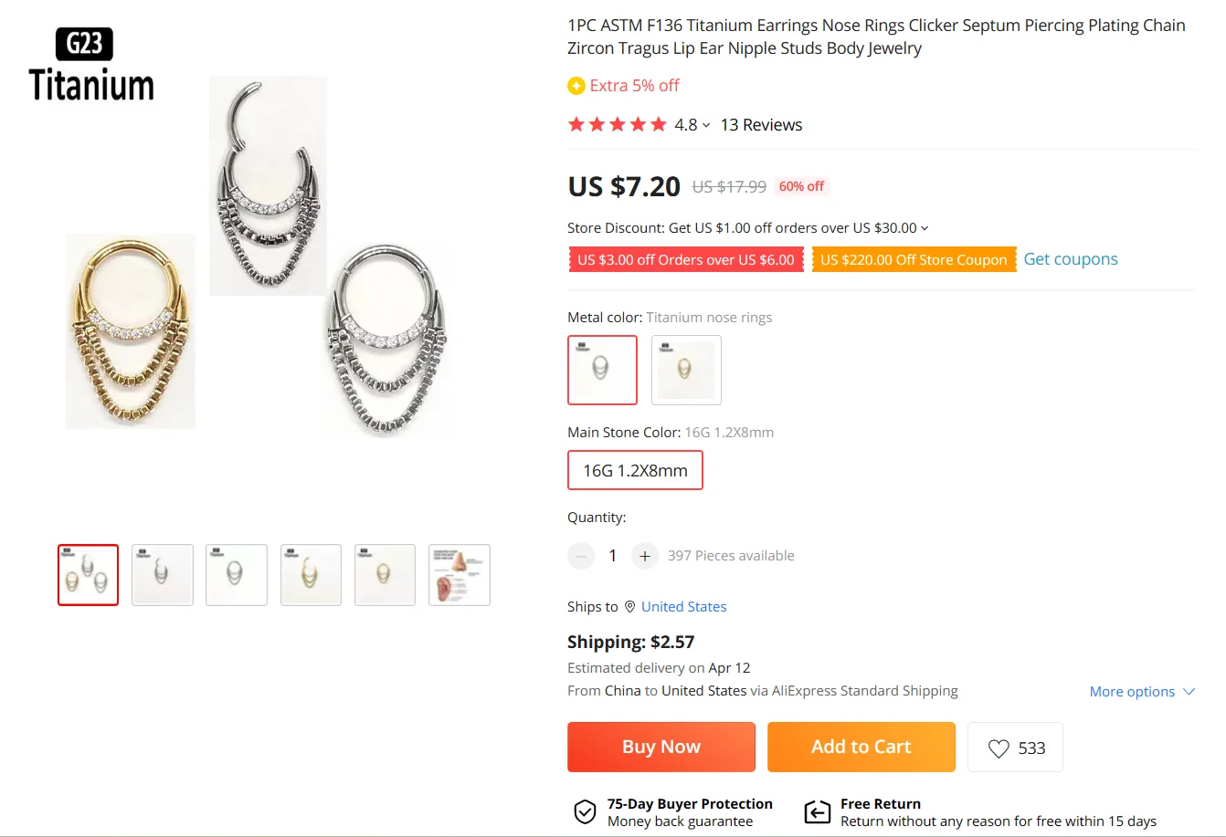 Titanium CZ Septum Hoop Piercings - Hochwertiger Segment Nasenring - Helix Body Jewelry 88 4024375580