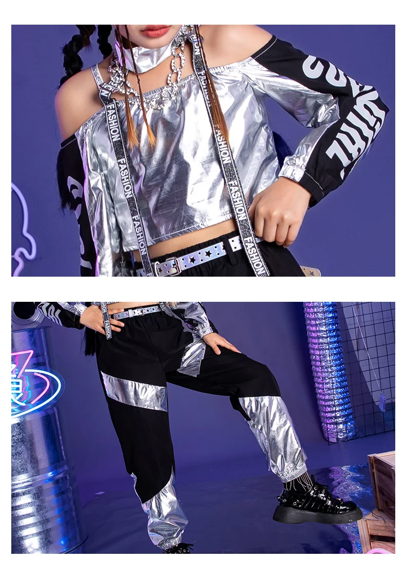 Silber Street Dance Performance Kostüm Hip Hop Jazz Outfit Cheerleading Kleidung YS5251 15 4049951885