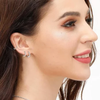 925 Sterling Silver Small Hoop Earrings Zirconia Huggie 14K Gold Plated Cartilage Piercing Ear Cuff Tiny Earrings for Women Men 3