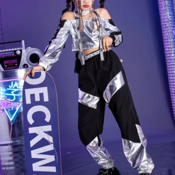 Silber Street Dance Performance Kostüm Hip Hop Jazz Outfit Cheerleading Kleidung YS5251 6 2023 Silver Hip Hop Street Dance Performance Costume Kpop Clothing Tops Pants Jazz Dancing Outfit Cheerleading Clothes YS5251 2