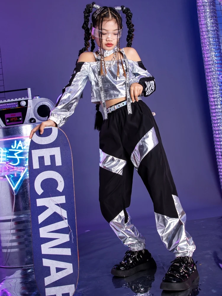 Silber Street Dance Performance Kostüm Hip Hop Jazz Outfit Cheerleading Kleidung YS5251 2 2023 Silver Hip Hop Street Dance Performance Costume Kpop Clothing Tops Pants Jazz Dancing Outfit Cheerleading Clothes YS5251 2