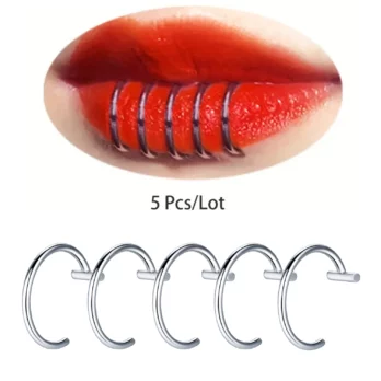 5pcs Round Hypoallergenic Clip on Lip Ring Stainless Steel Fake Piercing Hoop Women Girls Men 1