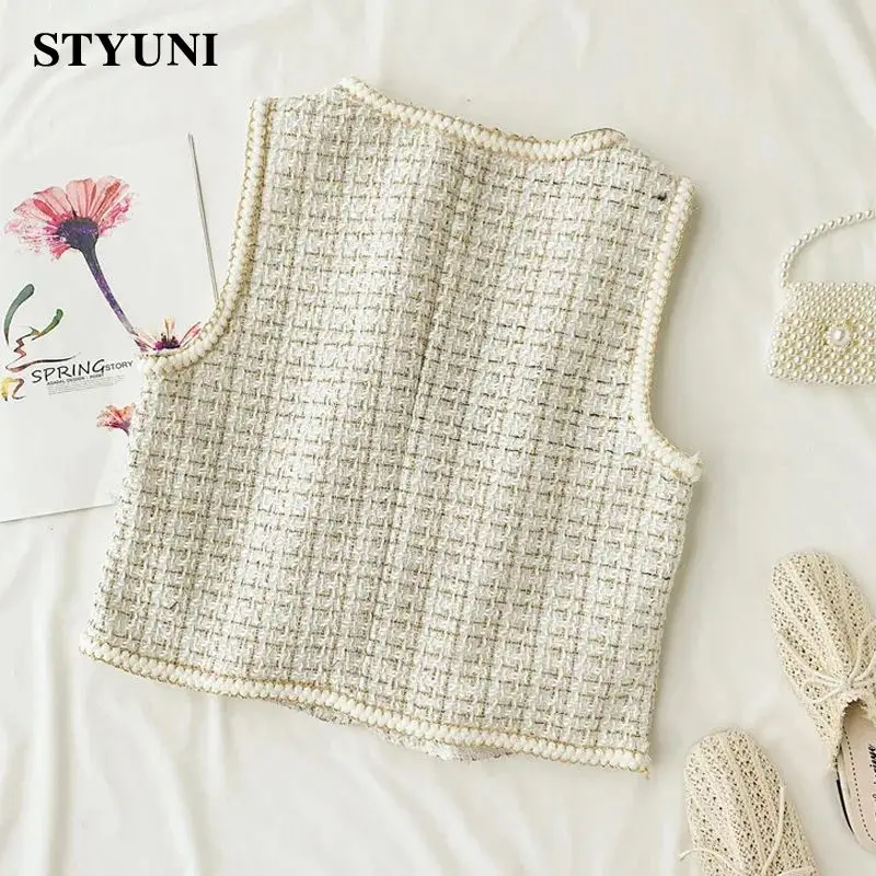 Vintage Chic V-Neck Ärmellose Weste im koreanischen Stil für den Winter 2 Plaid Vintage Chic V-Neck Single Breasted Sleeveless Single Breasted Women's Vest Korean Fashion Winter Vest Cardigan For Women 2