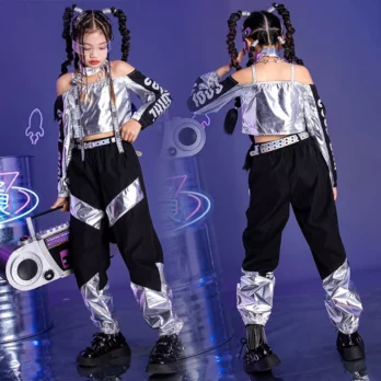 2023 Silver Hip Hop Street Dance Performance Costume Kpop Clothing Tops Pants Jazz Dancing Outfit Cheerleading Clothes YS5251 1