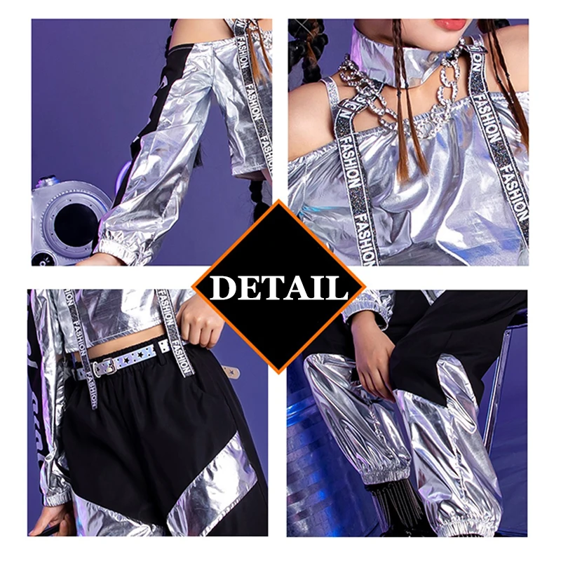 Silber Street Dance Performance Kostüm Hip Hop Jazz Outfit Cheerleading Kleidung YS5251 4 2023 Silver Hip Hop Street Dance Performance Costume Kpop Clothing Tops Pants Jazz Dancing Outfit Cheerleading Clothes YS5251 4
