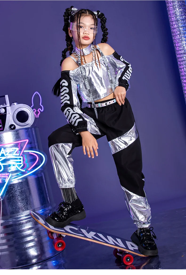 Silber Street Dance Performance Kostüm Hip Hop Jazz Outfit Cheerleading Kleidung YS5251 10 813090800