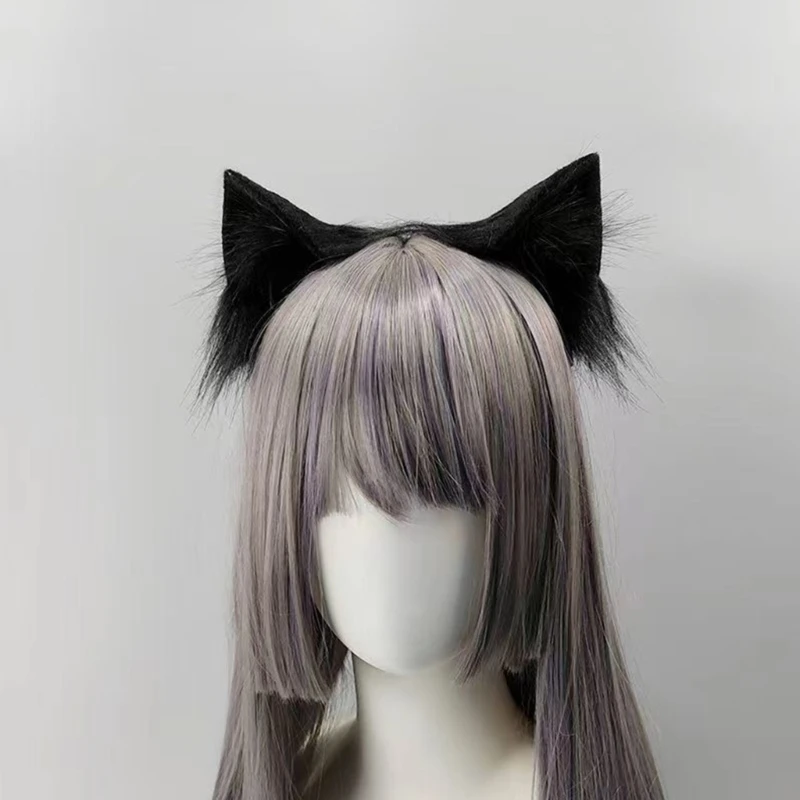 Lolita Katzenohren Haarreif aus Kunstfell für Cosplay und Partys 5 Lolita Faux Fur Cat Ear Headband Anime Costume Plush Hair Hoop for Music Festival Halloween Carnival Party Cosplay Photo Props 5